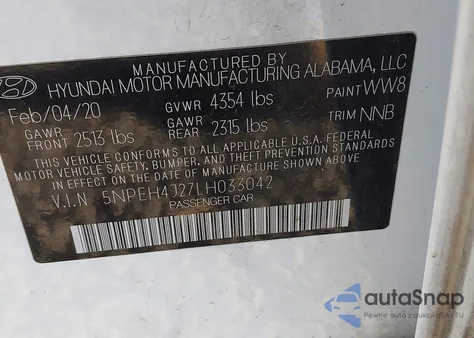 2020 Hyundai Sonata Limited из США, поврежденный, VIN 5NPEH4J27LH033042